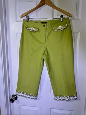 Etcetera Lime Beaded Trim Capri Pants